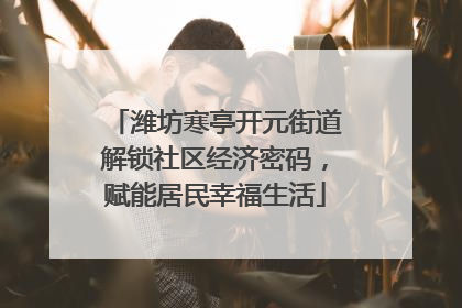 潍坊寒亭开元街道解锁社区经济密码，赋能居民幸福生活